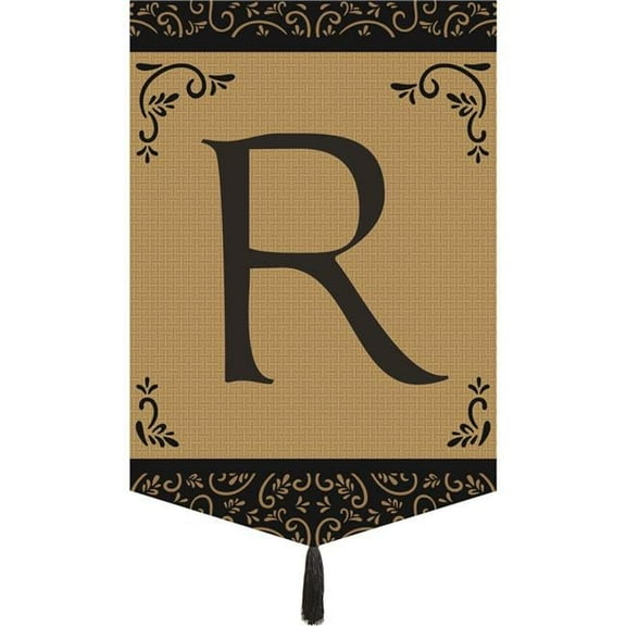 Monogram R Tassel Burlap Garden Flag