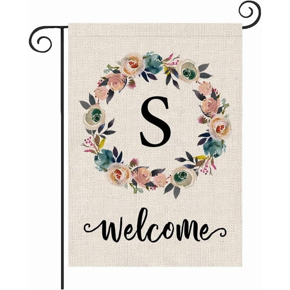 Monogram S Garden Flag, Small Mini Initial Letter Outside Outdoor Burlap Yard Flag (12x18, Double Sided)