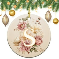 Monogram S with Pink Flowers Ceramics Ornaments Floral Monogram Letter 3" Ceramic Christmas Ornament Collectible Present Gift Xmas Tree Decoration Gifts for Women Men On Christmas