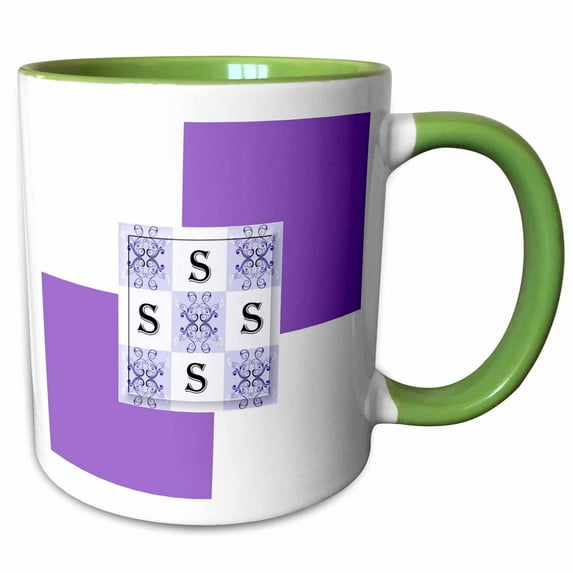 3drose, Monogram - S - Purple - Smudgeart Monogram Squares, 11oz Two-tone Green Mug