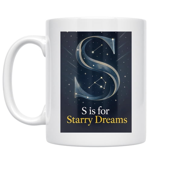 Monogram Starry Night 11 oz Coffee Mug - Personalized Gifts for Her White Ceramic