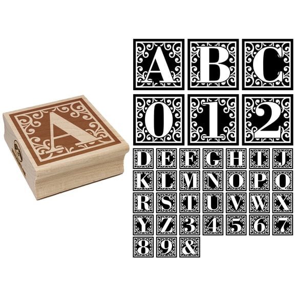 Monogram Swirls Letter Number Square Rubber Stamp for Stamping Crafting - Number 5 Five - Small 1.25in