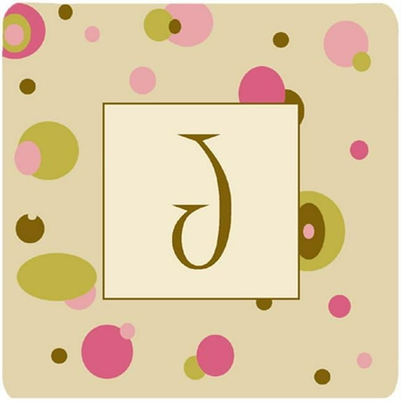 Monogram - Tan Dots Foam Coasters Initial Letter J, Set Of 4