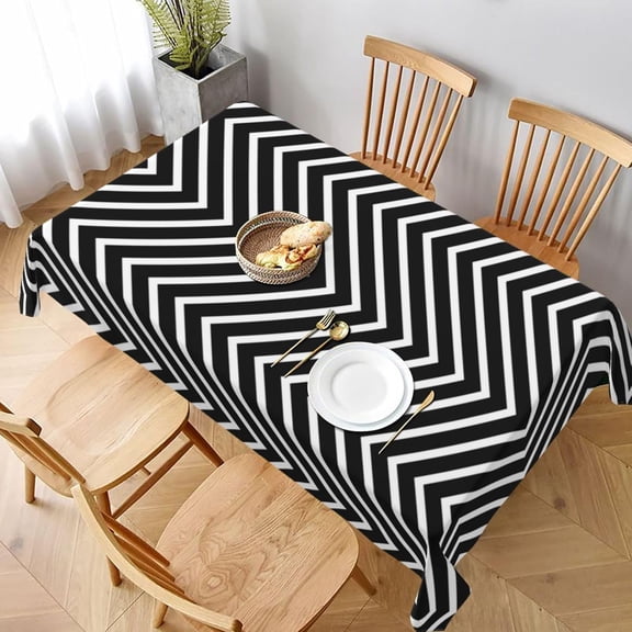 Monogram Thin Chevron Black Rectangle Table Cloth Soft Washable Oblong Tablecloth Covers for Kitchen & Table Linens 60" x 102"