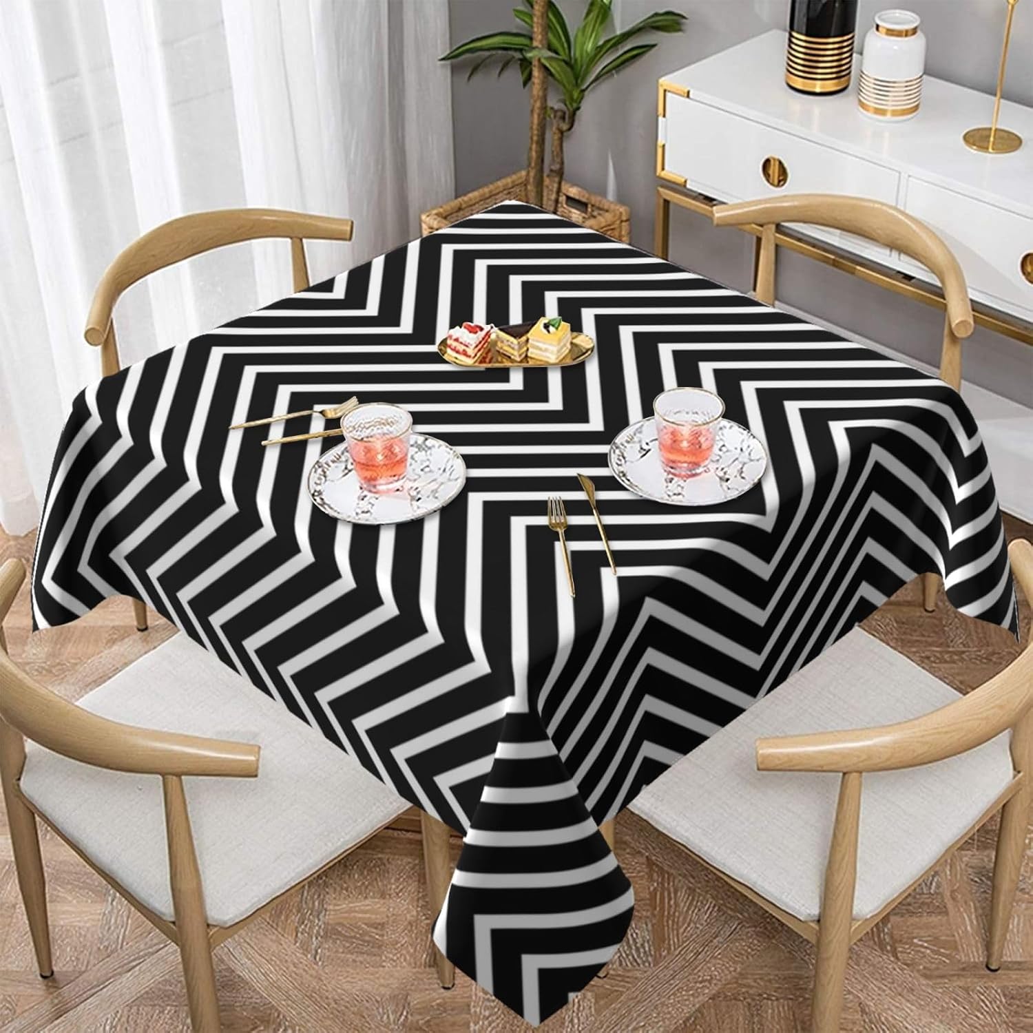 Monogram Thin Chevron Black Soft Tablecloth Square Dinng Table Covers ...