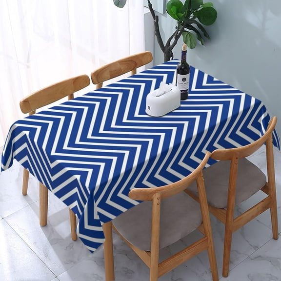Monogram Thin Chevron Blue Rectangle Table Cloth Soft Washable Oblong Tablecloth Covers for Kitchen & Table Linens 60" x 84"