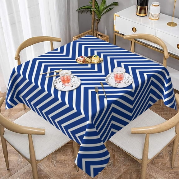 Monogram Thin Chevron Blue Soft Tablecloth Square Dinng Table Covers for Kitchen & Table Linens 52" x 52"