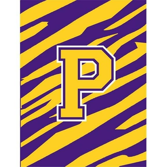 Monogram - Tiger Stripe - Purple Gold Initial P Monogram Initial Flag Garden Size