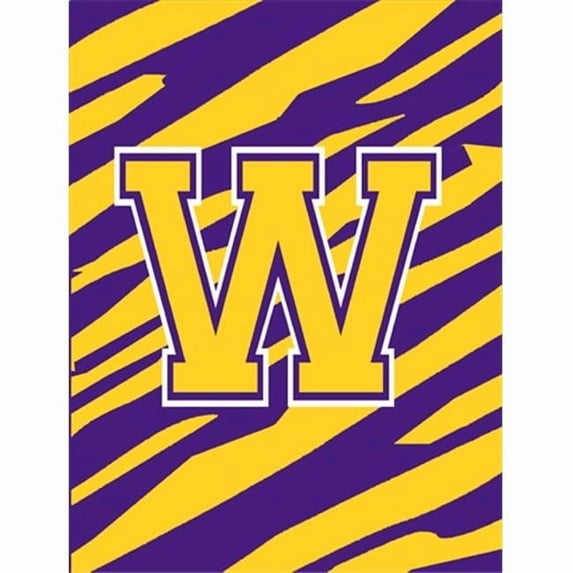 Monogram - Tiger Stripe - Purple Gold Initial W Monogram Initial Flag Garden