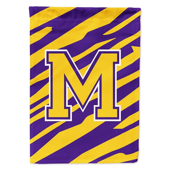 Monogram - Tiger Stripe - Purple Gold Letter M Monogram Initial Flag House Size