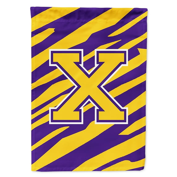 Monogram - Tiger Stripe - Purple Gold Letter X Monogram Initial Flag House Size