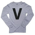 thumbnail image 1 of Monogram - V - Letter in Stately Black Men's Long Sleeve Grey T-Shirt, 1 of 2