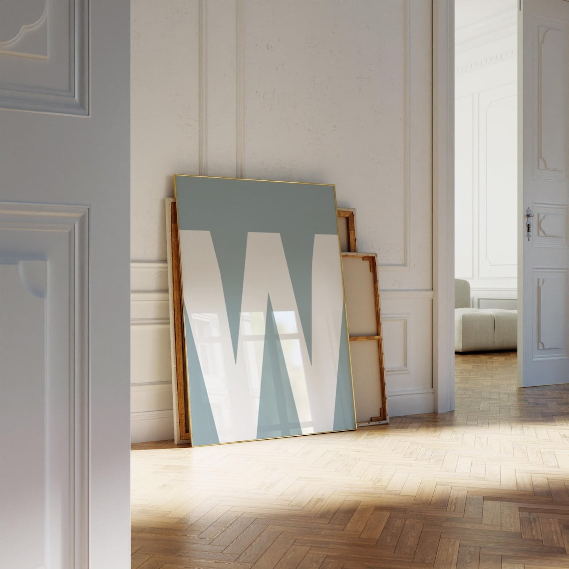 Monogram W Print Blue Alphabet Print Initial Art Minimalist Letter Big ...