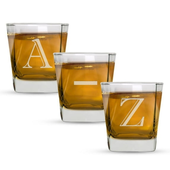 Monogram Whiskey Glasses 2 pcs - A - Z Customized Ideal for Crafting Old Fashioned Cocktails – Unique Bourbon Glasses - best personalized Glass Gifts for mens - (Letter H)