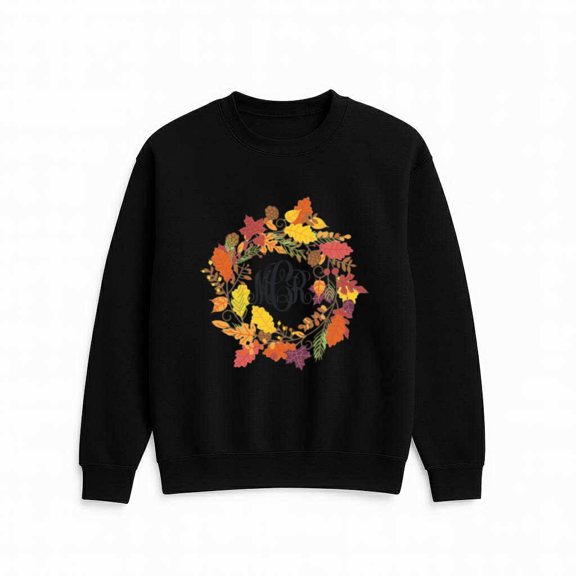 Monogram Wreath Autumn Casual Outfit Graphic Print Everyday Family Sweatshirt, for men & women, up to size 5XL