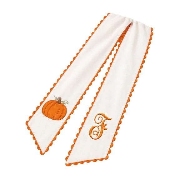 Monogram Wreath Sash With Lace Trim, Double Pattern Embroidered Ribbon For Front Door, Elegant Fall Halloween Thanksgiving Harvest Decor Event Party 54.33X5.12" New