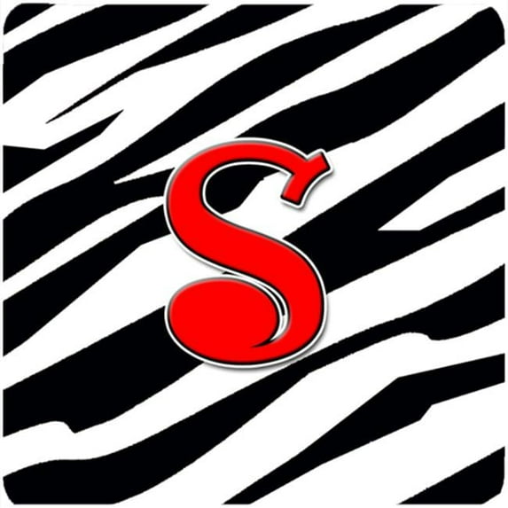 Monogram - Zebra Red Foam Coasters, Initial Letter S - Set 4, 3.5 x 3.5 In.
