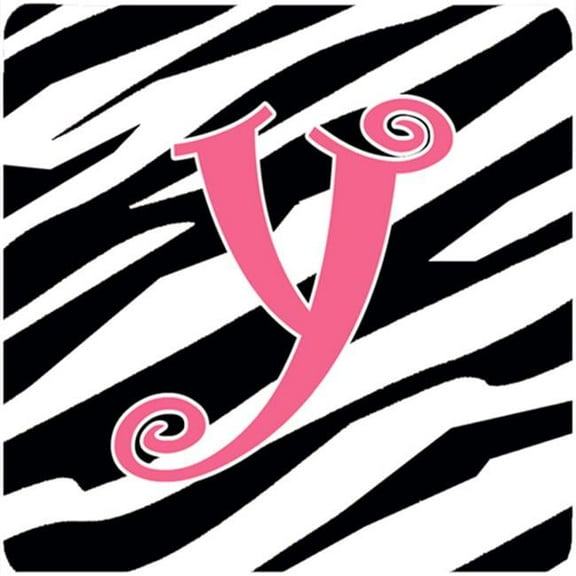 Monogram - Zebra Stripe And Pink Foam Coasters - Set 4, Initial Letter Y
