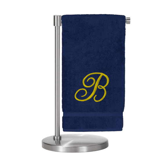 Monogrammed Bath Towel, Personalized Gift, 27 x 54 inches - Set of 1 - Gold Script Embroidered Towel - 100% Turkish Cotton- Soft Terry Finish - for Bathroom or Spa - Script B Navy