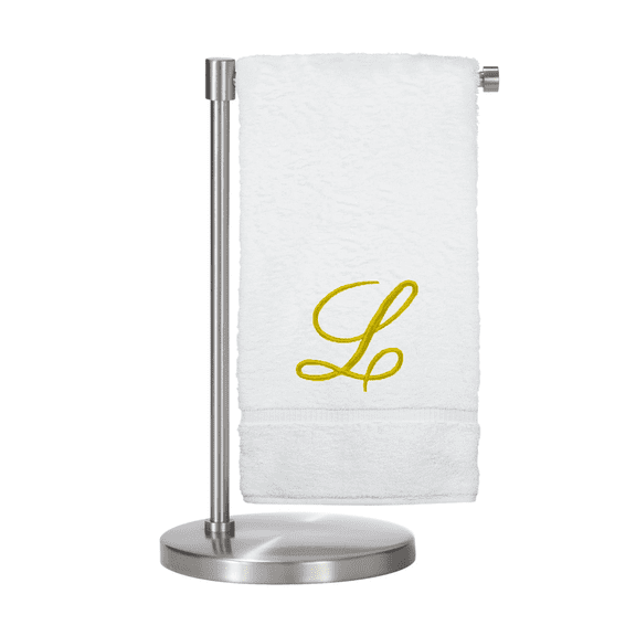 Monogrammed Bath Towel, Personalized Gift, 27 x 54 inches - Set of 1 - Gold Script Embroidered Towel - 100% Turkish Cotton- Soft Terry Finish - for Bathroom or Spa - Script L White