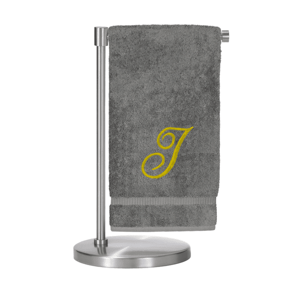 Monogrammed Bath Towel, Personalized Gift, 27 x 54 inches - Set of 1 - Gold Script Embroidered Towel - 100% Turkish Cotton- Soft Terry Finish - for Bathroom or Spa - Script I Gray