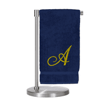 Monogrammed Bath Towel, Personalized Gift, 27 x 54 inches - Set of 1 - Gold Script Embroidered Towel - 100% Turkish Cotton- Soft Terry Finish - for Bathroom or Spa - Script A Navy