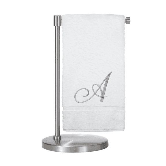 Monogrammed Bath Towel, Personalized Gift, 27 x 54 inches - Set of 1 - Silver Script Embroidered Towel - 100% Turkish Cotton- Soft Terry Finish - for Bathroom or Spa - Script A White