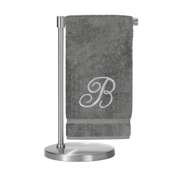 Monogrammed Bath Towel, Personalized Gift, 27 x 54 inches - Set of 1 - Silver Script Embroidered Towel - 100% Turkish Cotton- Soft Terry Finish - for Bathroom or Spa - Script B Gray