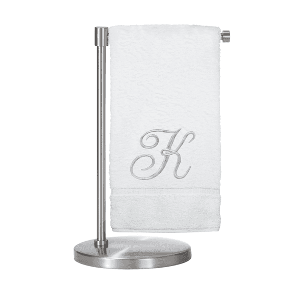 Monogrammed Bath Towel, Personalized Gift, 27 x 54 inches - Set of 1 - Silver Script Embroidered Towel - 100% Turkish Cotton- Soft Terry Finish - for Bathroom or Spa - Script K White