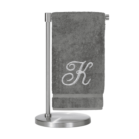 Monogrammed Bath Towel, Personalized Gift, 27 x 54 inches - Set of 1 - Silver Script Embroidered Towel - 100% Turkish Cotton- Soft Terry Finish - for Bathroom or Spa - Script K Gray
