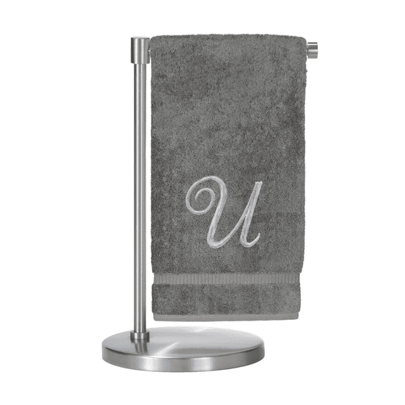 Monogrammed Bath Towel, Personalized Gift, 27 x 54 inches - Set of 1 - Silver Script Embroidered Towel - 100% Turkish Cotton- Soft Terry Finish - for Bathroom or Spa - Script U Gray