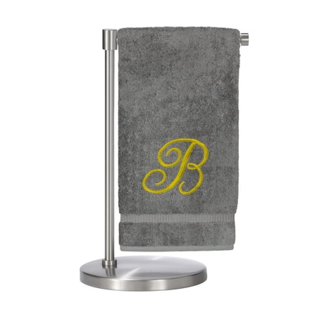 Monogrammed Bath Towel, Personalized Gift, 27 x 54 inches - Set of 2 - Gold Script Embroidered Towel - 100% Turkish Cotton- Soft Terry Finish - for Bathroom or Spa - Script B Gray