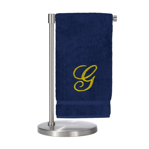 Monogrammed Bath Towel, Personalized Gift, 27 x 54 inches - Set of 2 - Gold Script Embroidered Towel - 100% Turkish Cotton- Soft Terry Finish - for Bathroom or Spa - Script G Navy