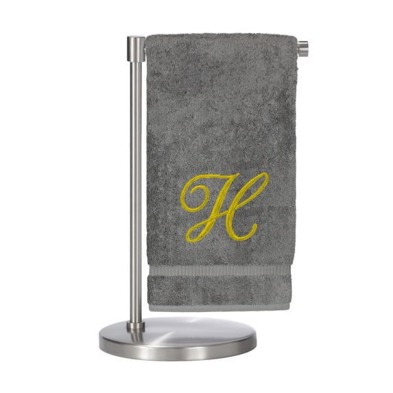Monogrammed Bath Towel, Personalized Gift, 27 x 54 inches - Set of 2 - Gold Script Embroidered Towel - 100% Turkish Cotton- Soft Terry Finish - for Bathroom or Spa - Script H Gray