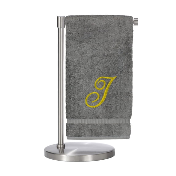 Monogrammed Bath Towel, Personalized Gift, 27 x 54 inches - Set of 2 - Gold Script Embroidered Towel - 100% Turkish Cotton - Soft Terry Finish - for Bathroom, or Spa - Script I Gray Towels
