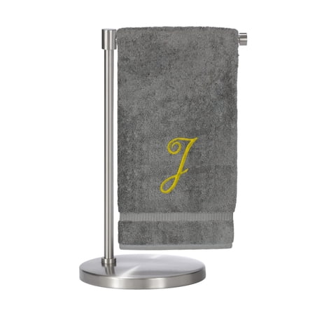 Monogrammed Bath Towel, Personalized Gift, 27 x 54 inches - Set of 2 - Gold Script Embroidered Towel - 100% Turkish Cotton - Soft Terry Finish - for Bathroom, or Spa - Script J Gray Towels