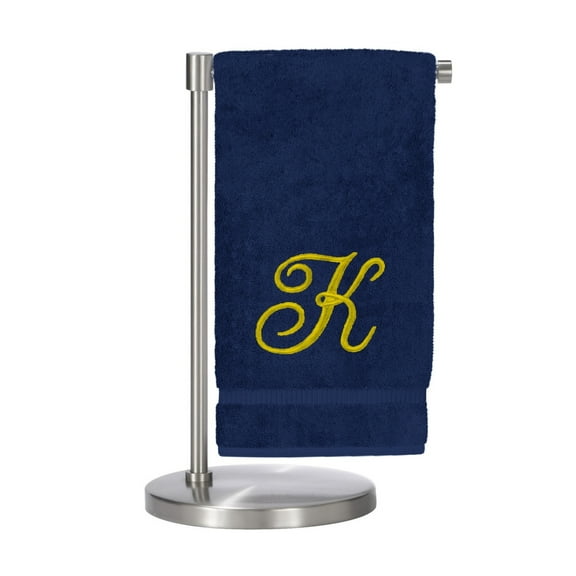 Monogrammed Bath Towel, Personalized Gift, 27 x 54 inches - Set of 2 - Gold Script Embroidered Towel - 100% Turkish Cotton - Soft Terry Finish - for Bathroom, or Spa - Script K Navy Towels