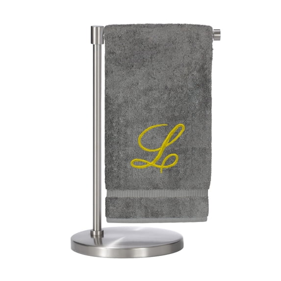 Monogrammed Bath Towel, Personalized Gift, 27 x 54 inches - Set of 2 - Gold Script Embroidered Towel - 100% Turkish Cotton- Soft Terry Finish - for Bathroom or Spa - Script L Gray