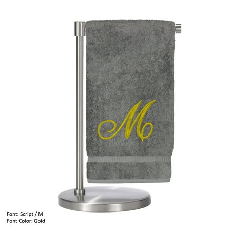 Monogrammed Bath Towel, Personalized Gift, 27 x 54 inches - Set of 2 - Gold Script Embroidered Towel - 100% Turkish Cotton - Soft Terry Finish - for Bathroom, or Spa - Script M Gray Towels