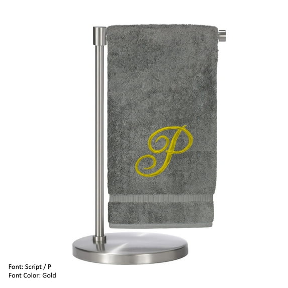 Monogrammed Bath Towel, Personalized Gift, 27 x 54 inches - Set of 2 - Gold Script Embroidered Towel - 100% Turkish Cotton - Soft Terry Finish - for Bathroom, or Spa - Script P Gray Towels