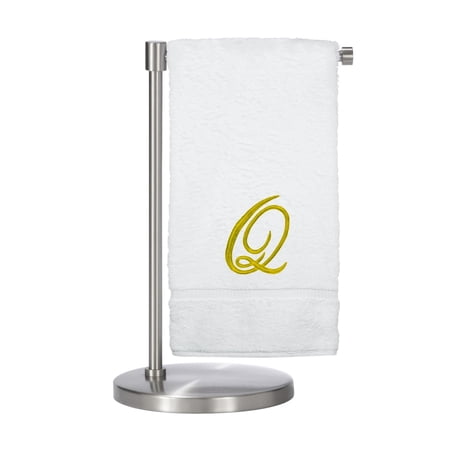 Monogrammed Bath Towel, Personalized Gift, 27 x 54 inches - Set of 2 - Gold Script Embroidered Towel - 100% Turkish Cotton- Soft Terry Finish - for Bathroom or Spa - Script Q White