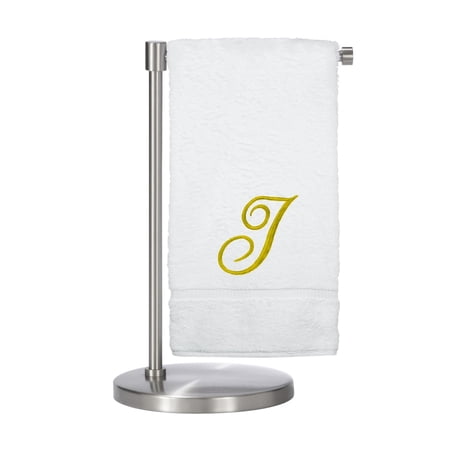 Monogrammed Bath Towel, Personalized Gift, 27 x 54 inches - Set of 2 - Gold Script Embroidered Towel - 100% Turkish Cotton- Soft Terry Finish - for Bathroom or Spa - Script I White