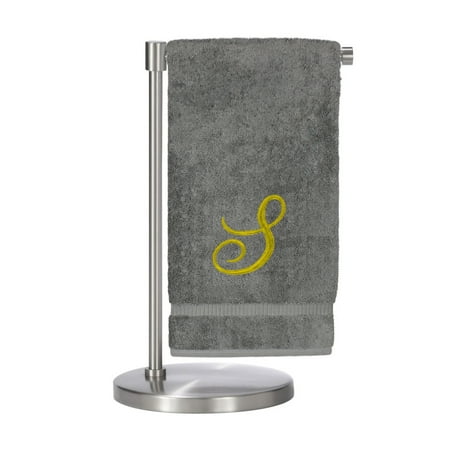 Monogrammed Bath Towel, Personalized Gift, 27 x 54 inches - Set of 2 - Gold Script Embroidered Towel - 100% Turkish Cotton- Soft Terry Finish - for Bathroom or Spa - Script S Gray