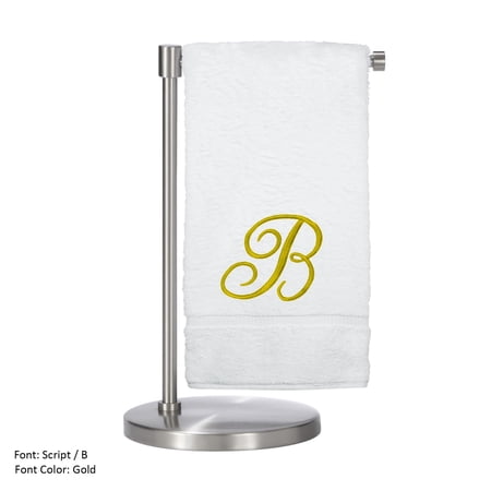 Monogrammed Bath Towel, Personalized Gift, 27 x 54 inches - Set of 2 - Gold Script Embroidered Towel - 100% Turkish Cotton- Soft Terry Finish - for Bathroom or Spa - Script B White