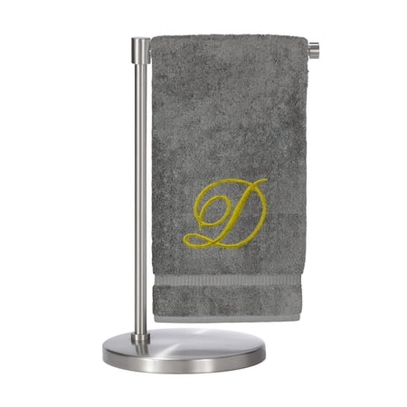 Monogrammed Bath Towel, Personalized Gift, 27 x 54 inches - Set of 2 - Gold Script Embroidered Towel - 100% Turkish Cotton- Soft Terry Finish - for Bathroom or Spa - Script D Gray