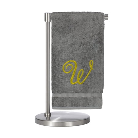 Monogrammed Bath Towel, Personalized Gift, 27 x 54 inches - Set of 2 - Gold Script Embroidered Towel - 100% Turkish Cotton- Soft Terry Finish - for Bathroom or Spa - Script W Gray