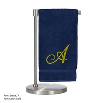 Monogrammed Bath Towel, Personalized Gift, 27 x 54 inches - Set of 2 - Gold Script Embroidered Towel - 100% Turkish Cotton - Soft Terry Finish - for Bathroom, or Spa - Script A Navy Towels