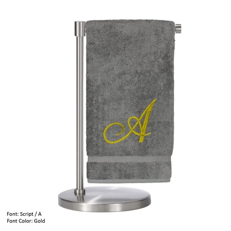Monogrammed Bath Towel, Personalized Gift, 27 x 54 inches - Set of 2 - Gold Script Embroidered Towel - 100% Turkish Cotton - Soft Terry Finish - for Bathroom, or Spa - Script A Gray Towels