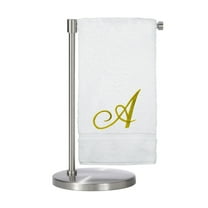 Monogrammed Bath Towel, Personalized Gift, 27 x 54 inches - Set of 2 - Gold Script Embroidered Towel - 100% Turkish Cotton- Soft Terry Finish - for Bathroom or Spa - Script A White