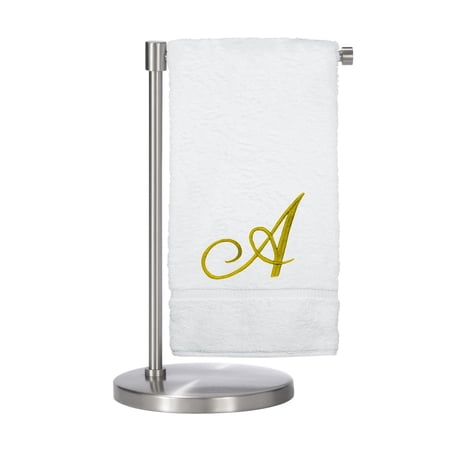 Monogrammed Bath Towel, Personalized Gift, 27 x 54 inches - Set of 2 - Gold Script Embroidered Towel - 100% Turkish Cotton- Soft Terry Finish - for Bathroom or Spa - Script A White